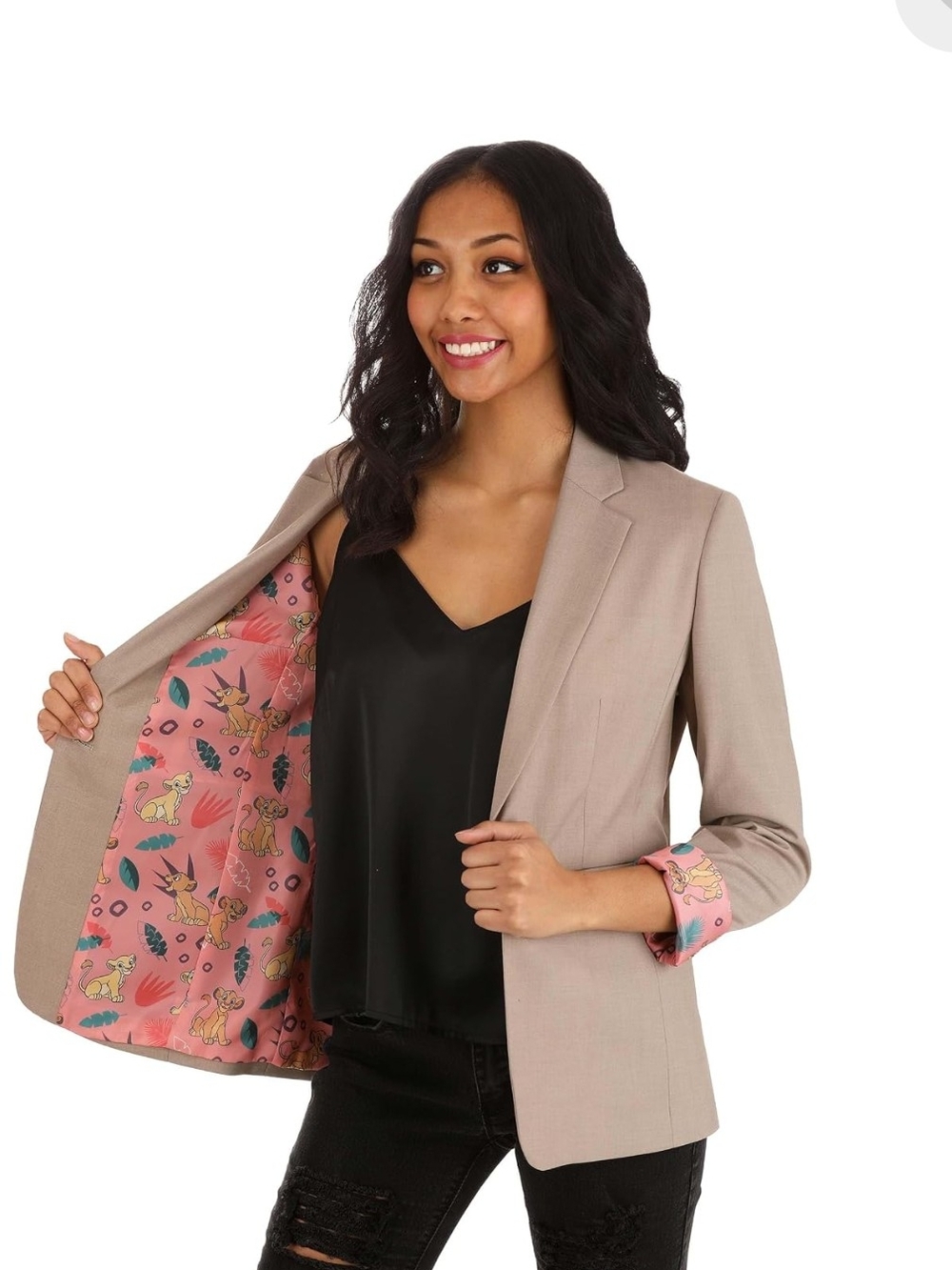 Disney Lion King Taupe Women's Tailored Blazer with Pink Printed Lining